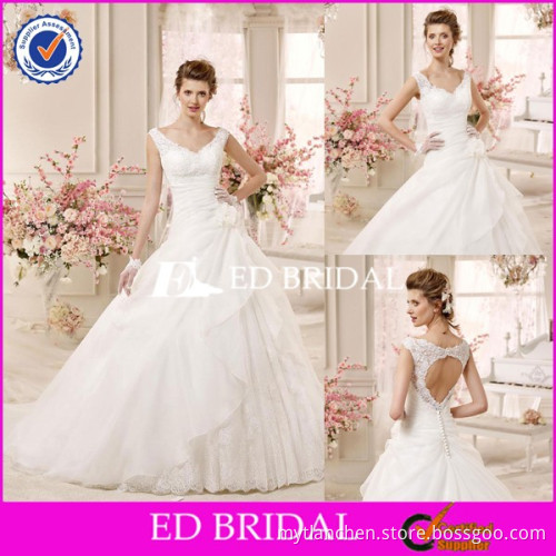 CE1325 V-Neck Open Heart Shaped Back Ball Gown Organza Women's Wedding Dresses